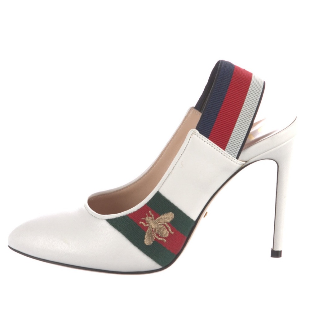 Gucci Leather Embroidered Slingback Pumps